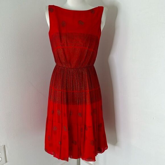 Vintage 50s Batik Printed Chiffon Fit And Flare Dress - Picture 1 of 10